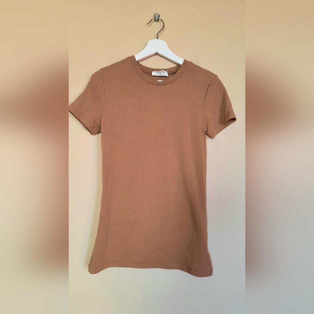 Zenana Tee Cocoa Brown Beige Basic Capsule Minimalist Fitted